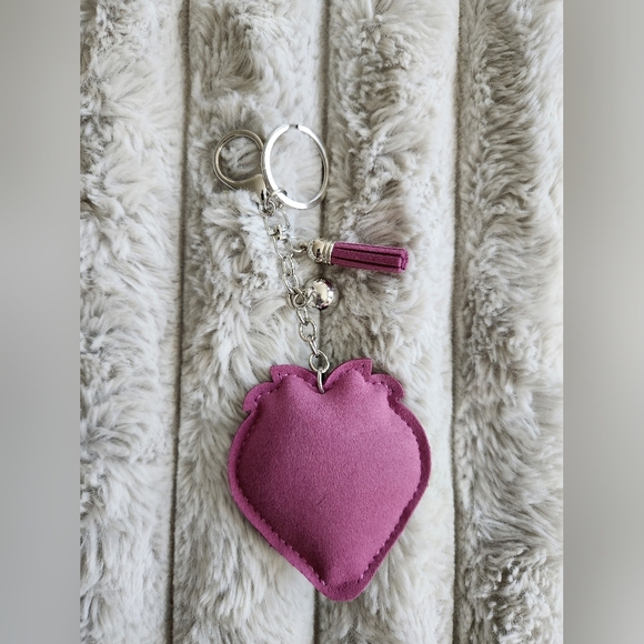 Strawberry Keychain with Pink and Green Rhinestones Bag Charm - Picture 3 of 3